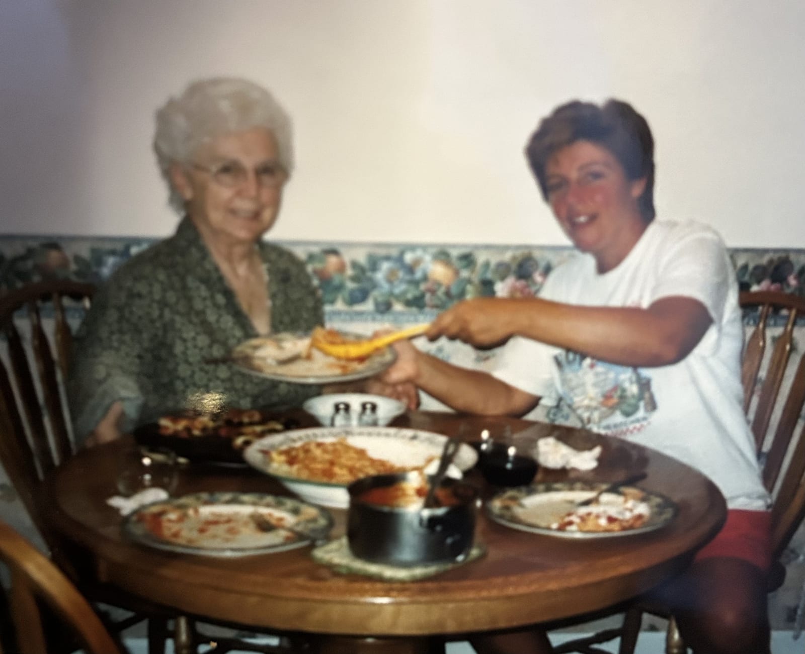 Jackie and her mother at the table